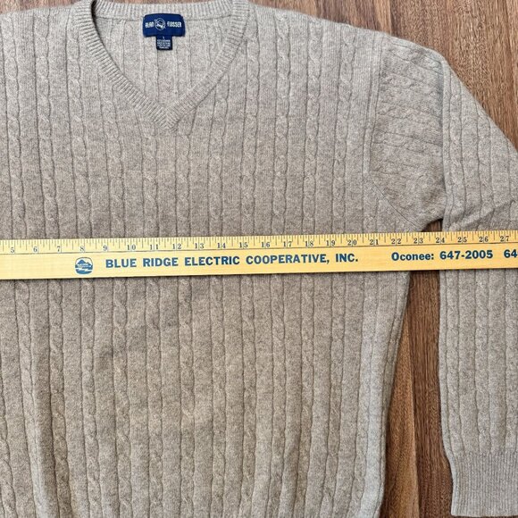 Alan Flusser Mens 100% Cashmere Cable Knit V-Neck Sweater Large Heathered Gray - Picture 6 of 7